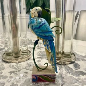 Jim Shore Blue and Gold Macaw Figurine on Decorative Perch